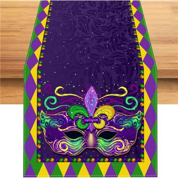 Mardi Gras Table Runner Fleur De Lis Decor Mask Party Dining Decorative Cloth - Picture 3 of 3
